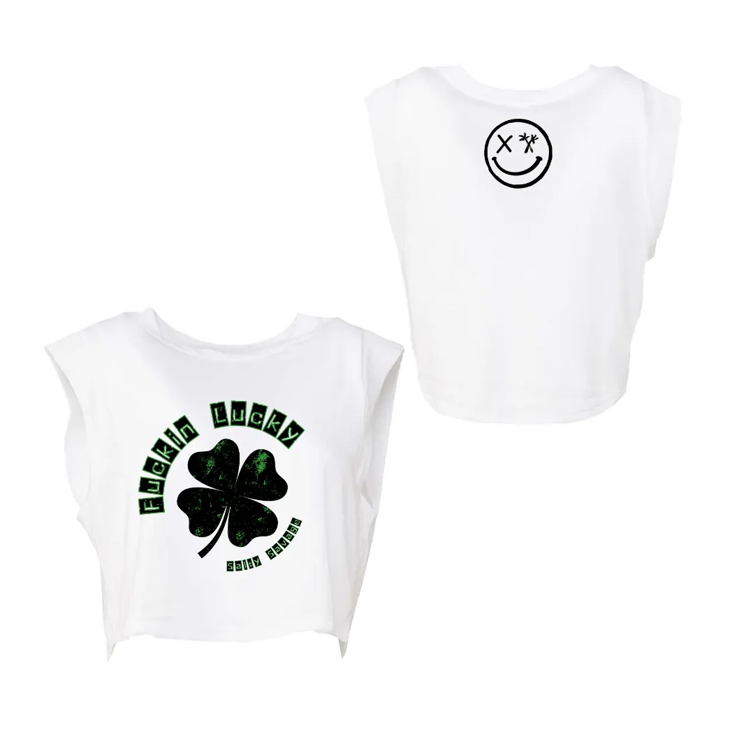 Ladies “Fuckin Lucky” Cropped Muscle Tank