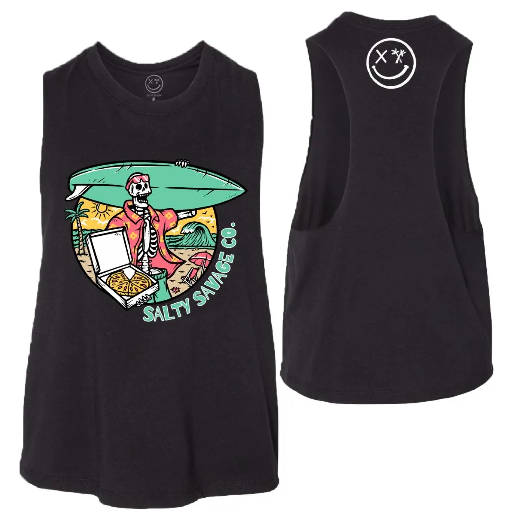 Ladies "Pizza Party" Flowy Crop Tank