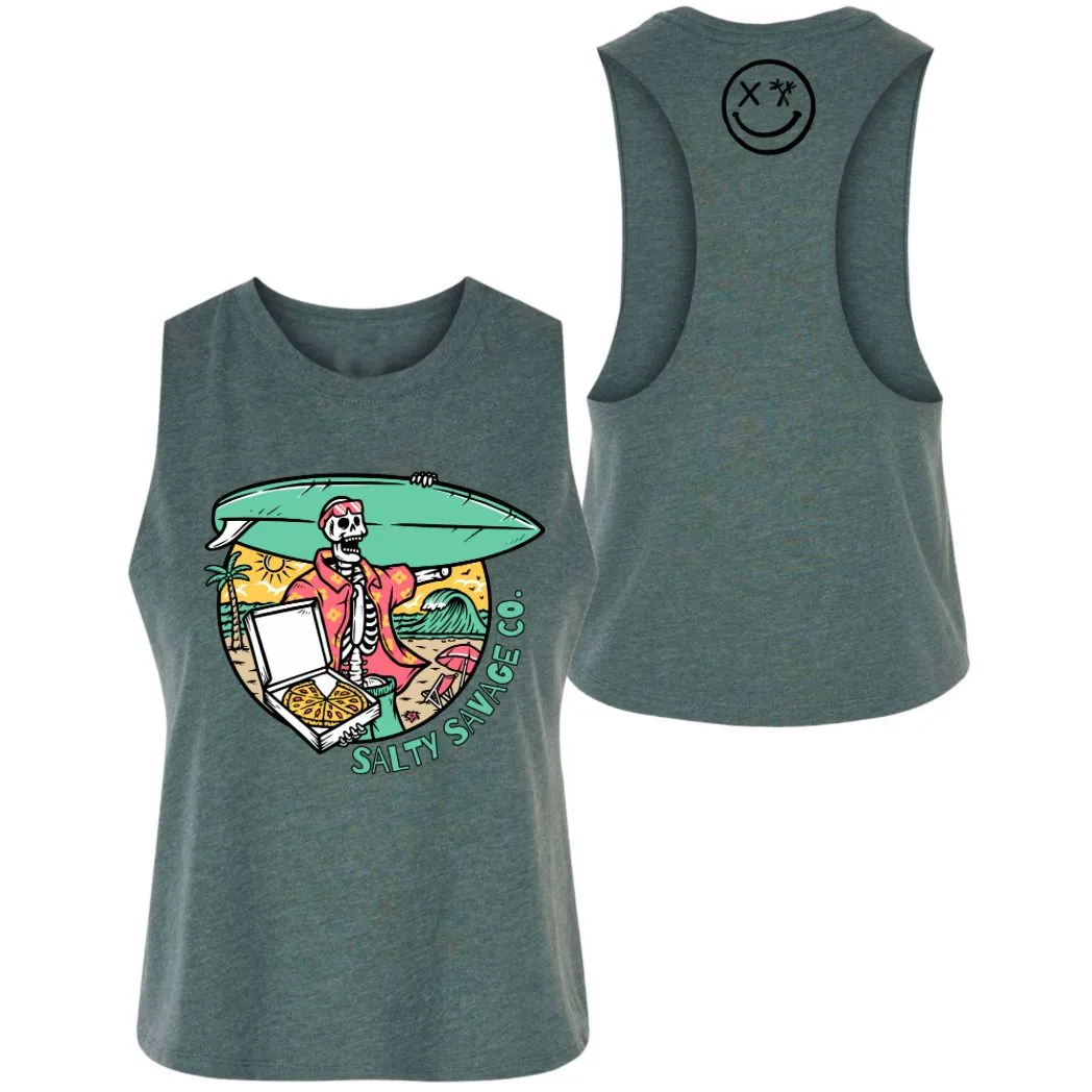 Ladies "Pizza Party" Flowy Crop Tank