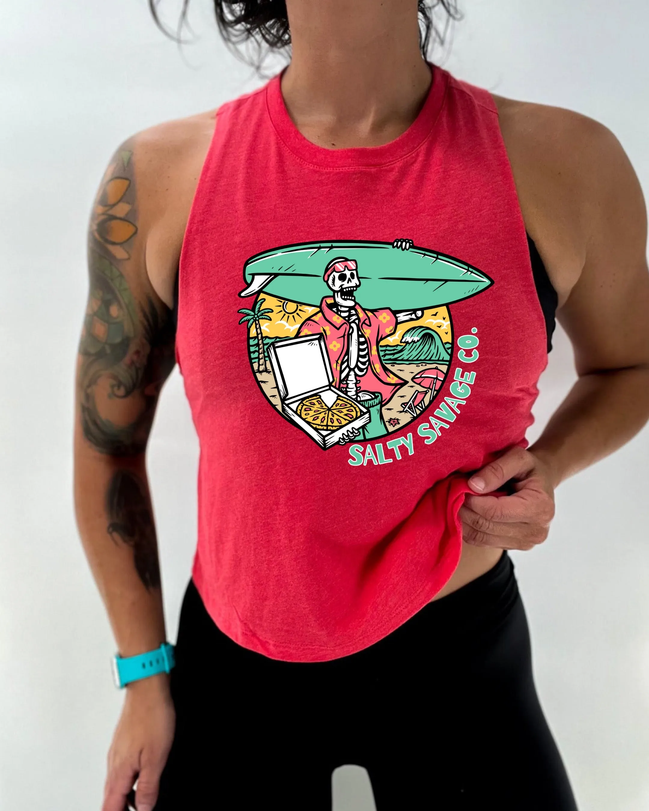 Ladies "Pizza Party" Flowy Crop Tank