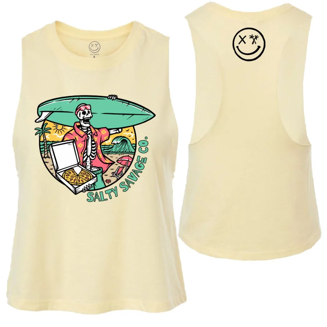 Ladies "Pizza Party" Flowy Crop Tank