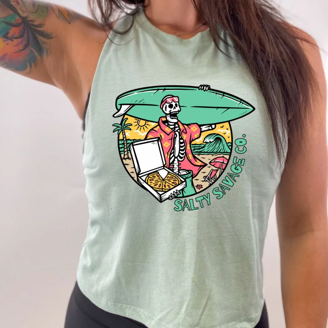 Ladies "Pizza Party" Flowy Crop Tank