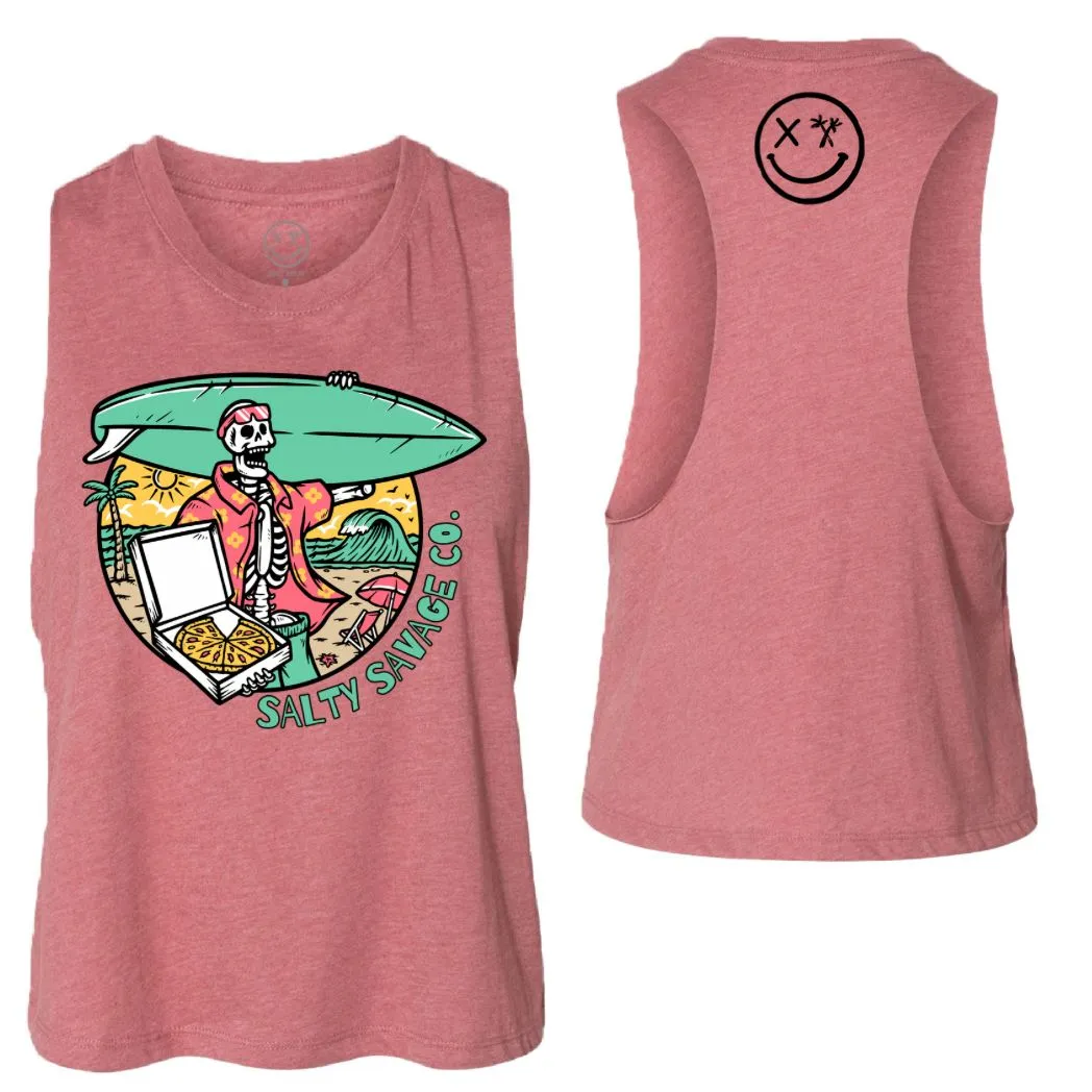 Ladies "Pizza Party" Flowy Crop Tank