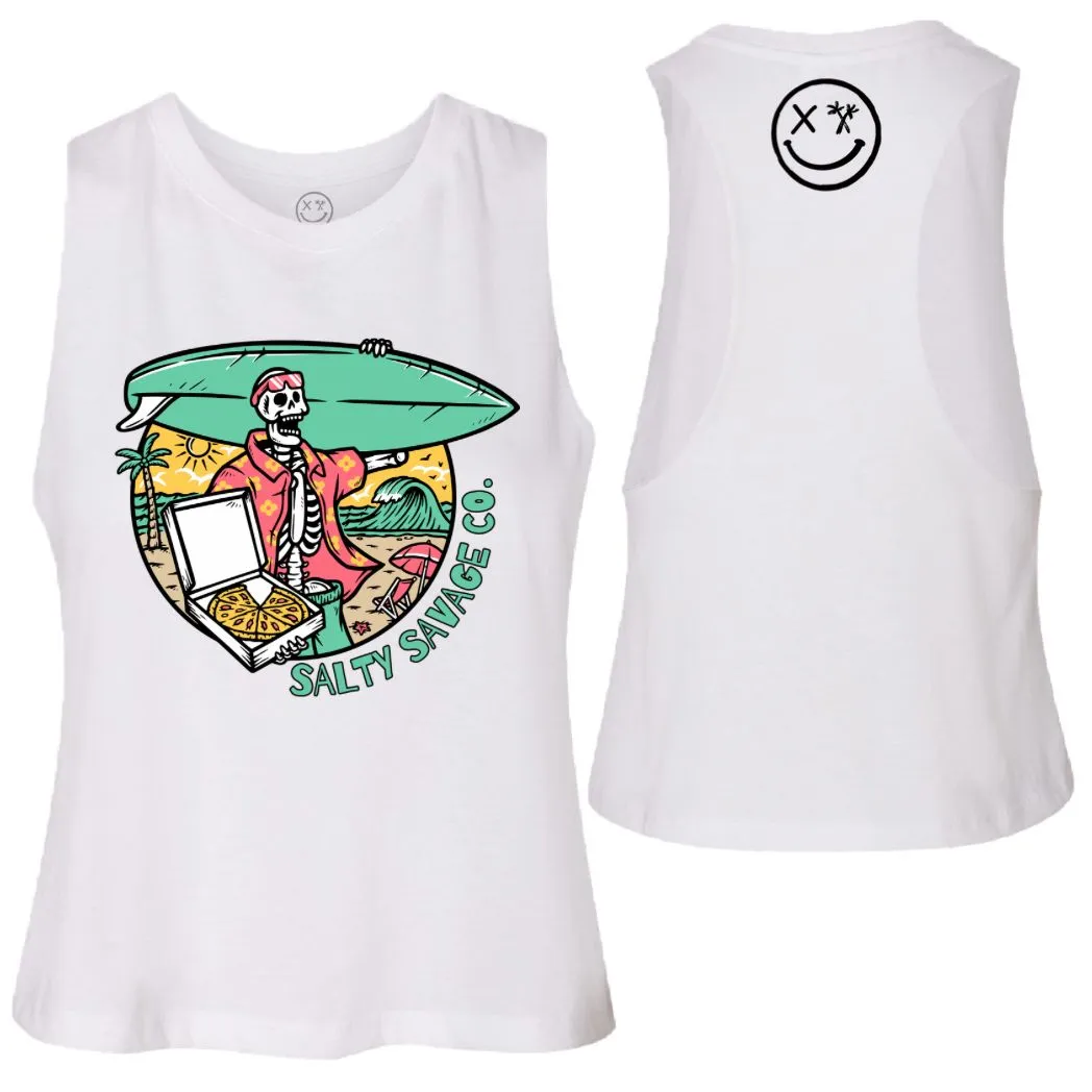 Ladies "Pizza Party" Flowy Crop Tank