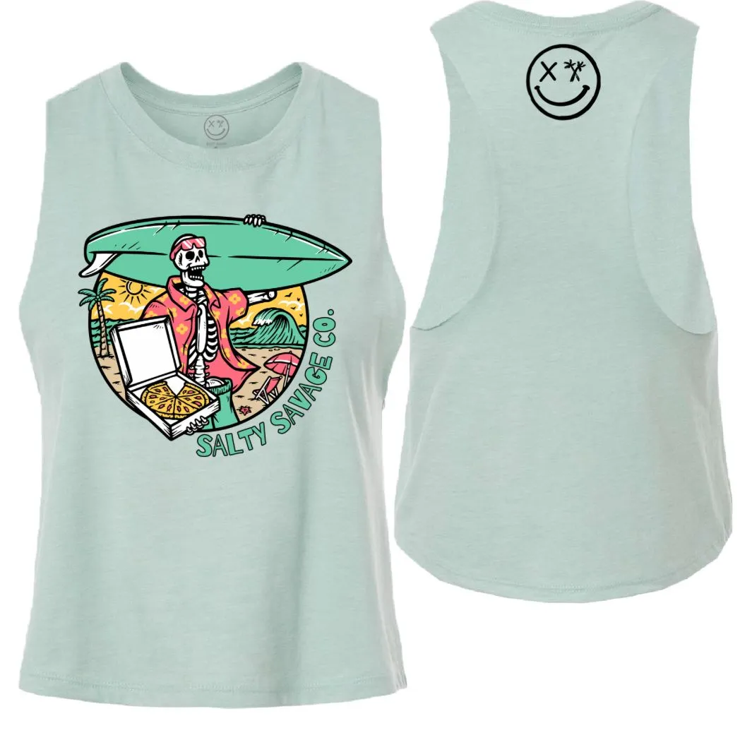 Ladies "Pizza Party" Flowy Crop Tank