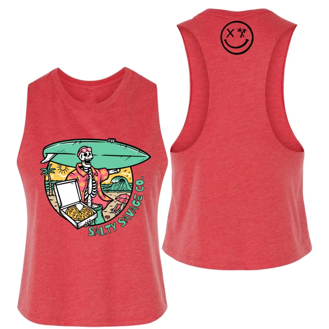 Ladies "Pizza Party" Flowy Crop Tank