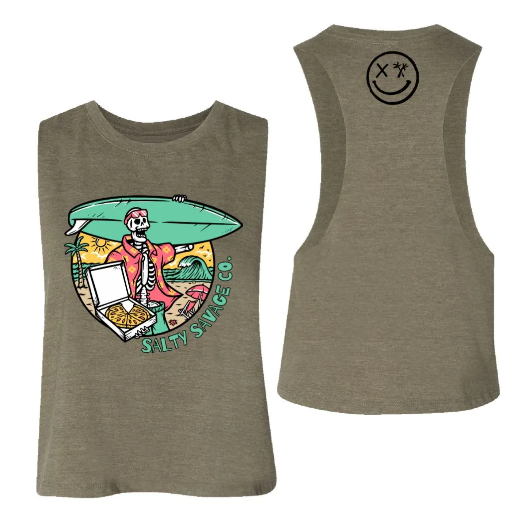 Ladies "Pizza Party" Flowy Crop Tank