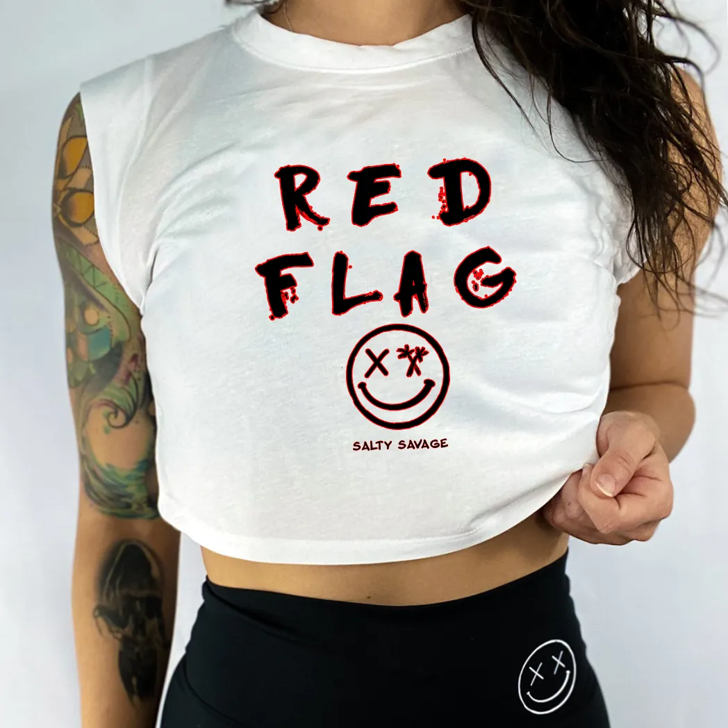 Ladies “RED FLAG” Cropped Muscle Tank