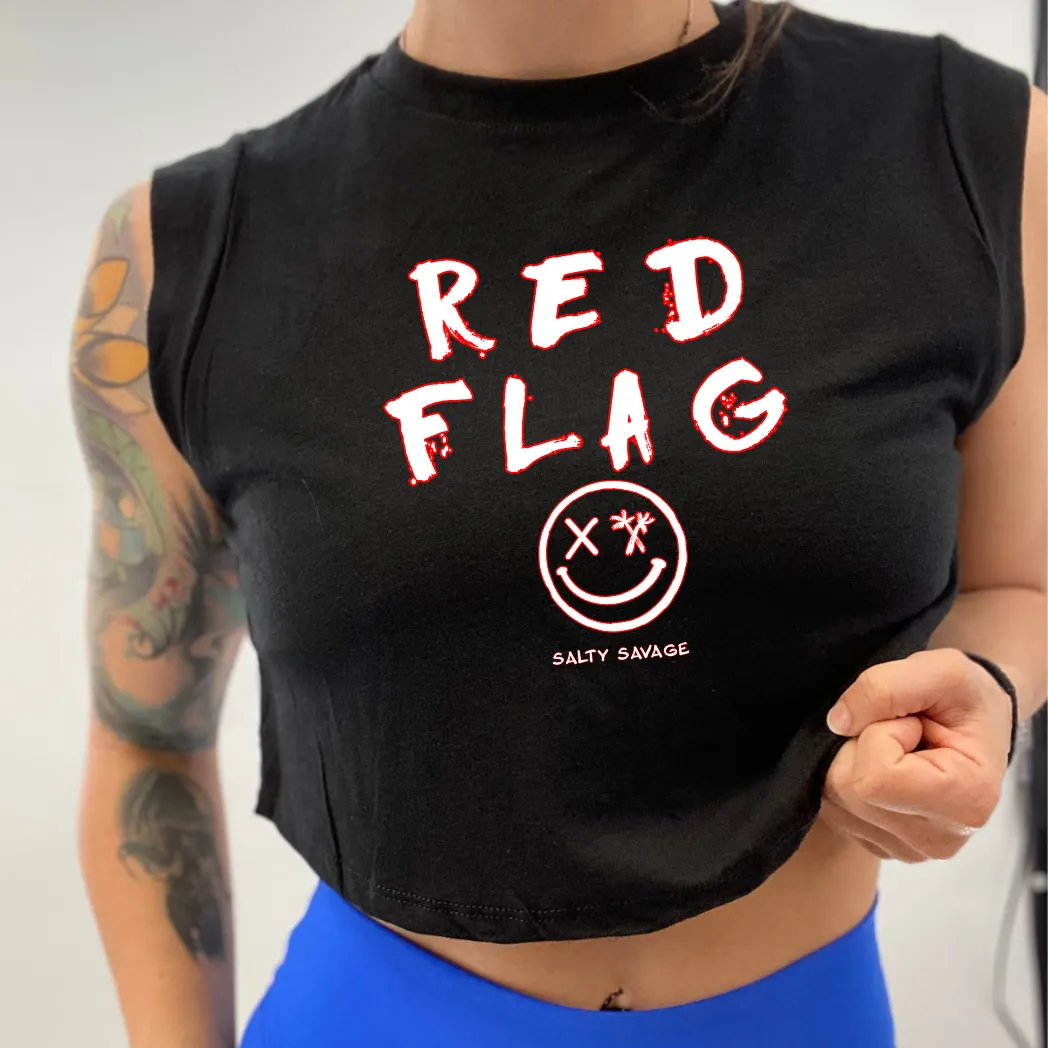 Ladies “RED FLAG” Cropped Muscle Tank