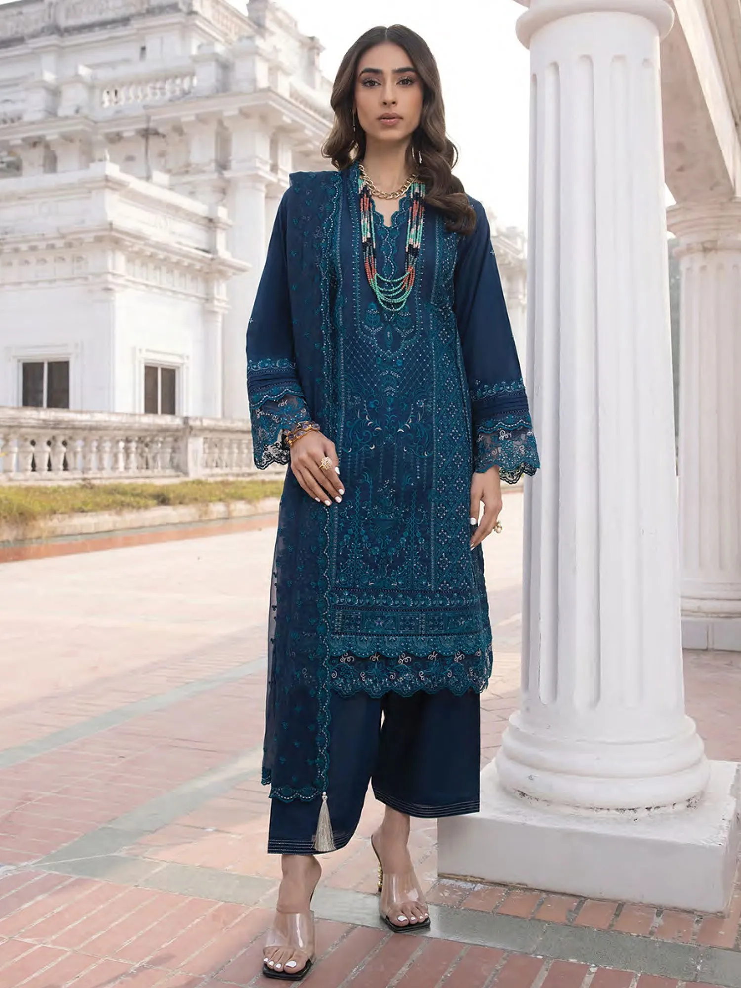 Lakhany Zinc Blue Unstitched Embroidered Lawn 3-Piece Suit (LG-SK-0142)