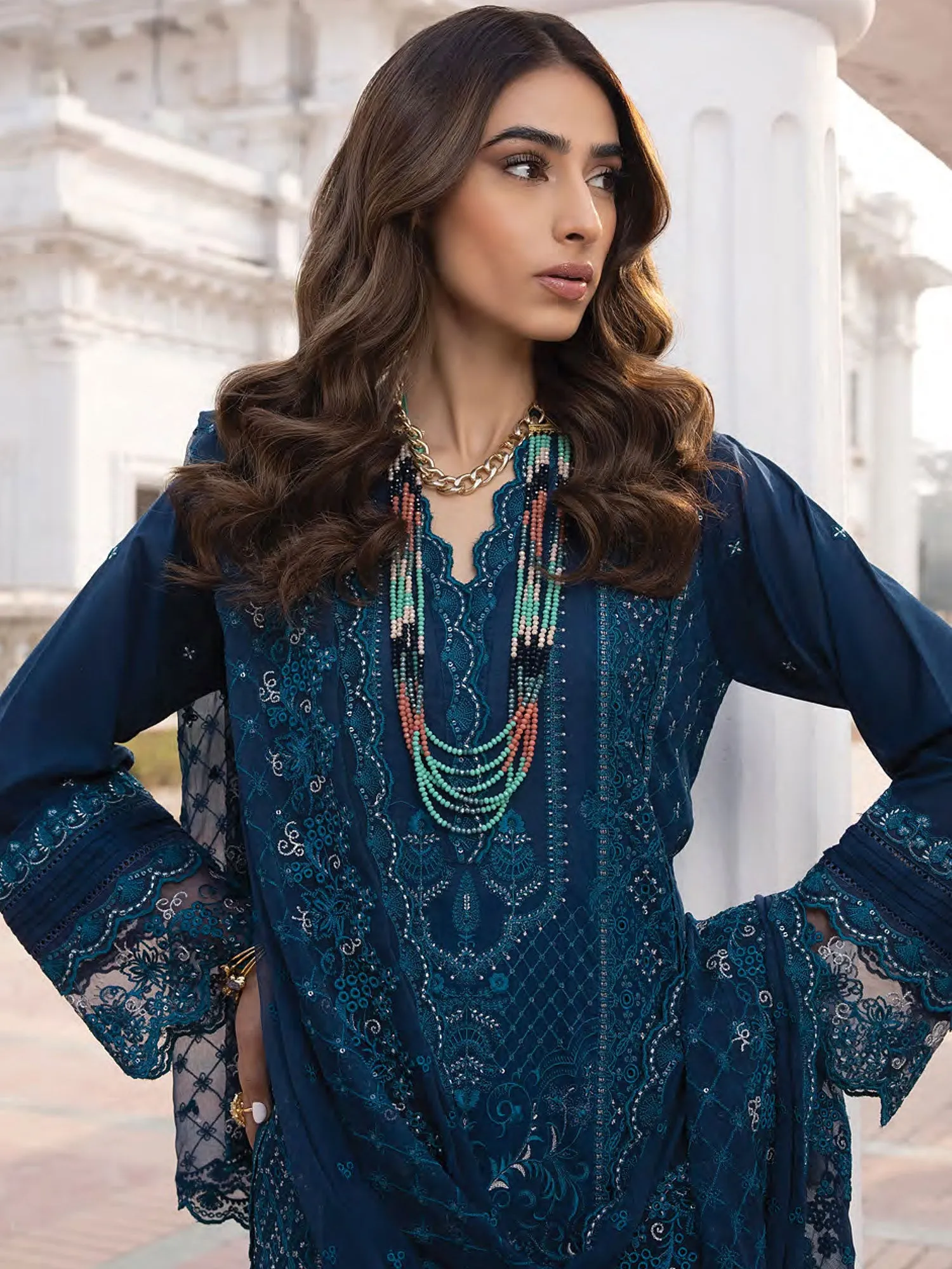 Lakhany Zinc Blue Unstitched Embroidered Lawn 3-Piece Suit (LG-SK-0142)