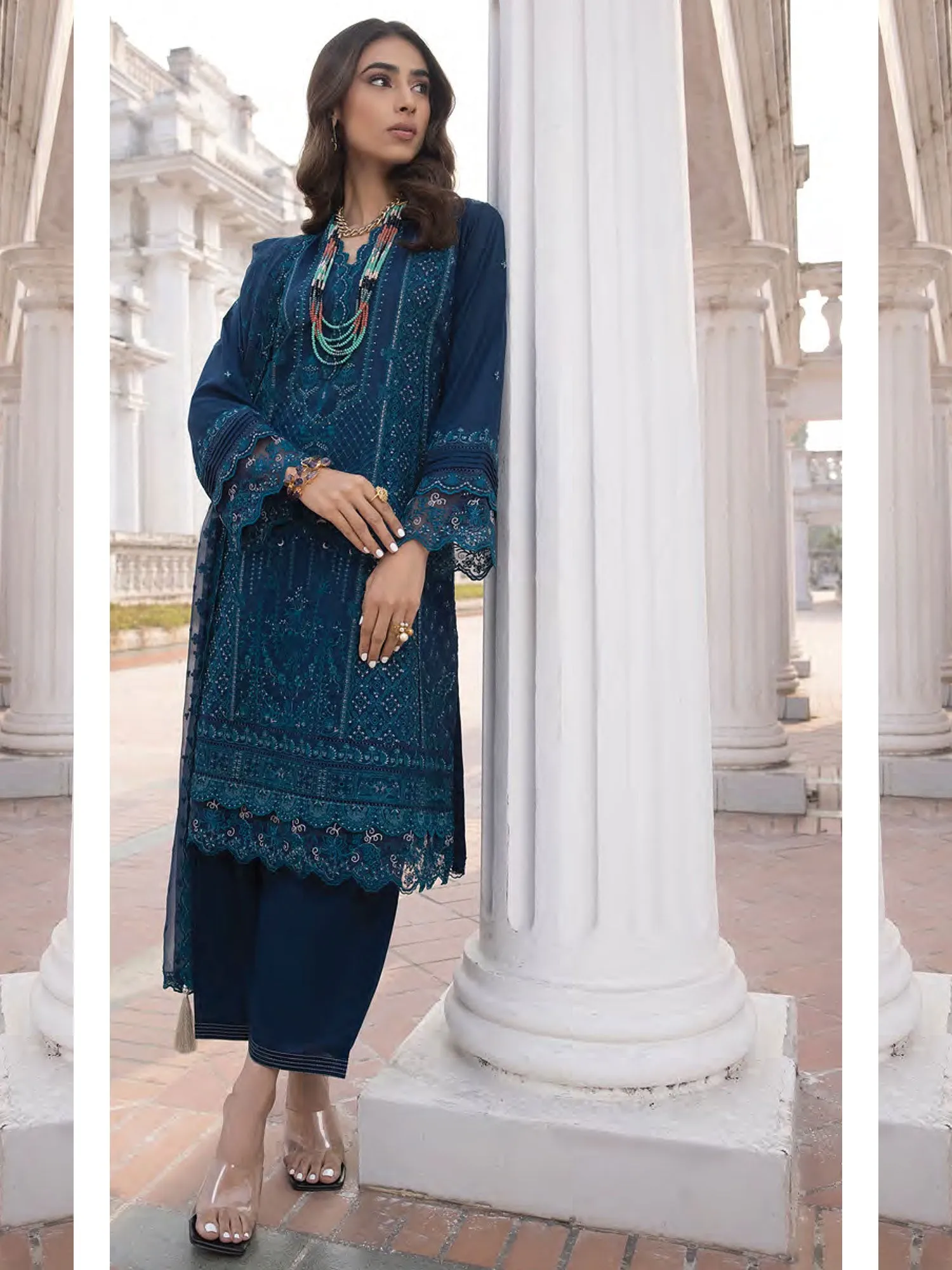 Lakhany Zinc Blue Unstitched Embroidered Lawn 3-Piece Suit (LG-SK-0142)