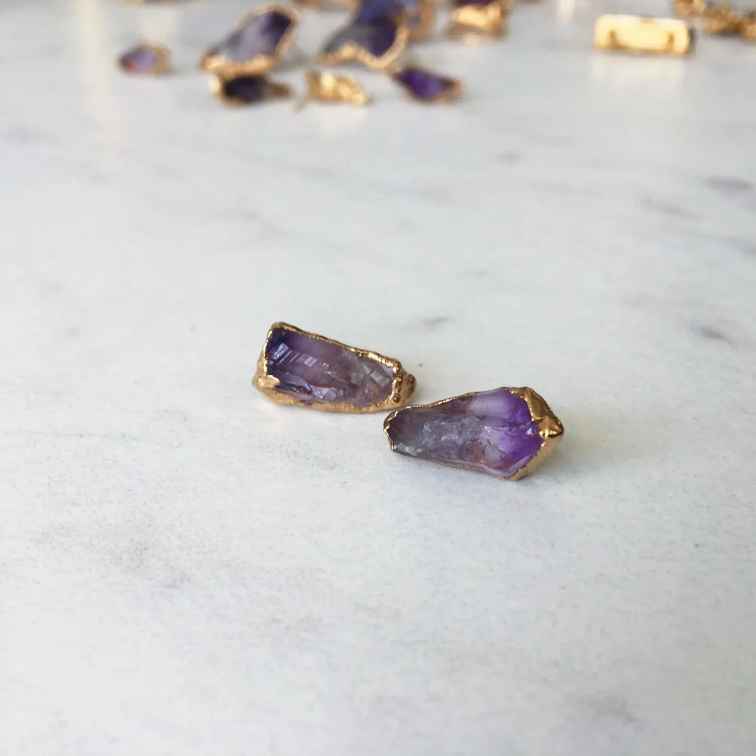 Large Raw Amethyst Stud Earrings in Sterling Silver