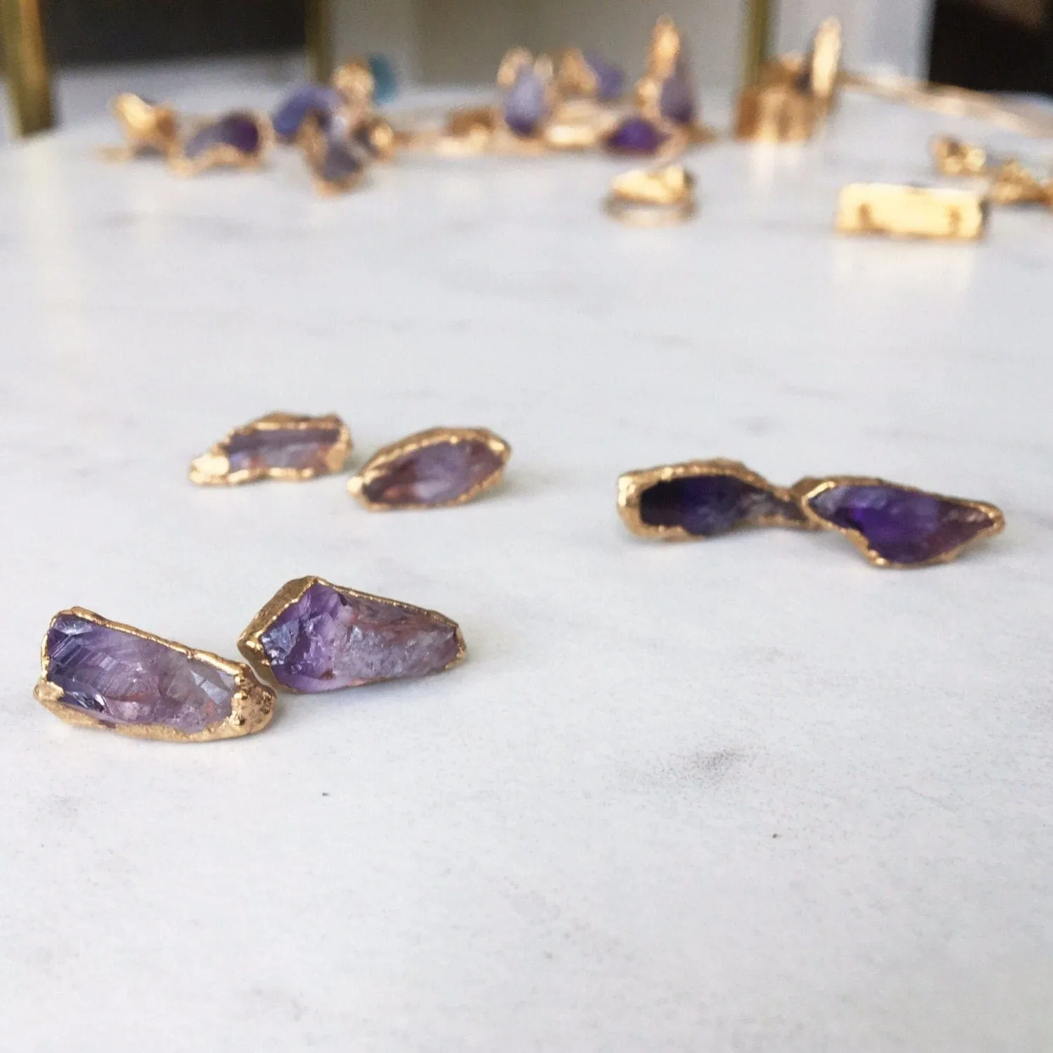 Large Raw Amethyst Stud Earrings in Sterling Silver