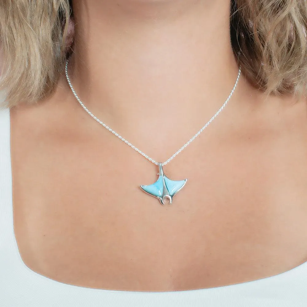 Larimar Manta Ray Hooked Tail Pendant