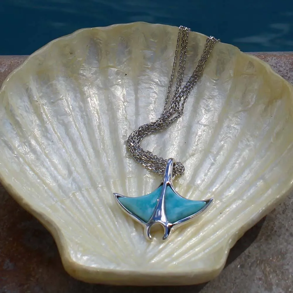 Larimar Manta Ray Hooked Tail Pendant