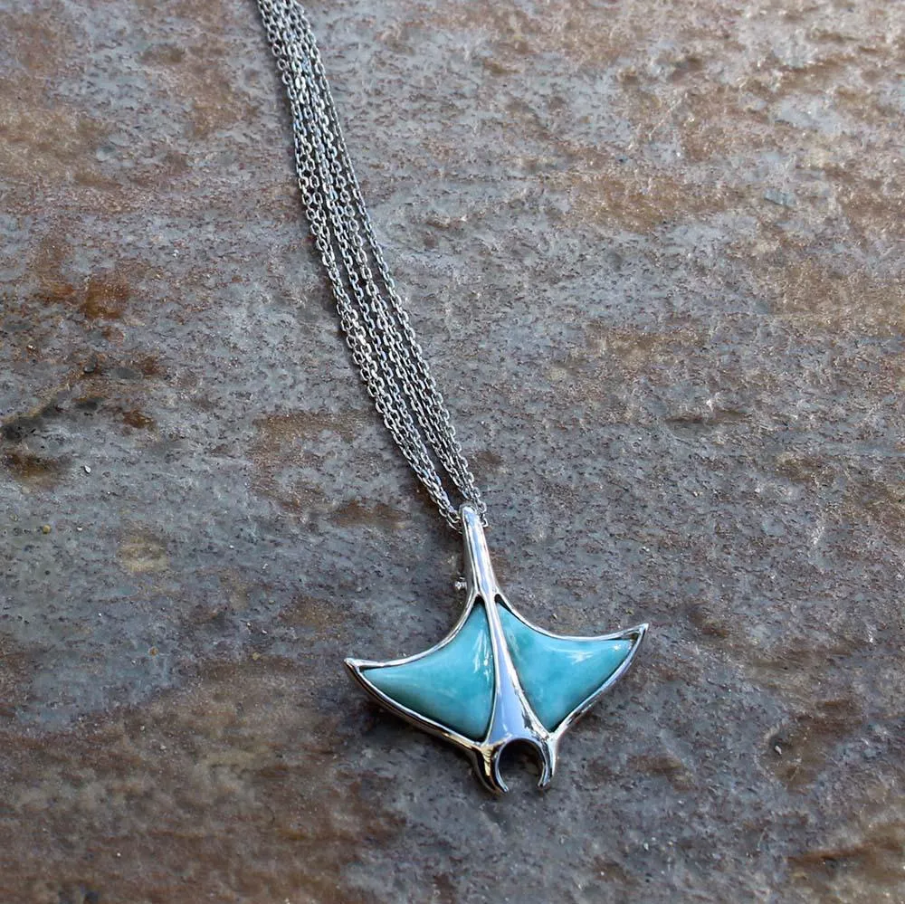 Larimar Manta Ray Hooked Tail Pendant