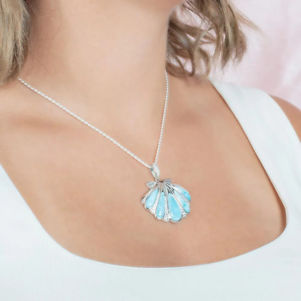 Larimar Mermaid’s Oyster Shell Pendant