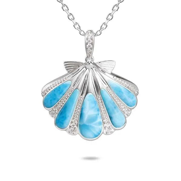 Larimar Mermaid’s Oyster Shell Pendant