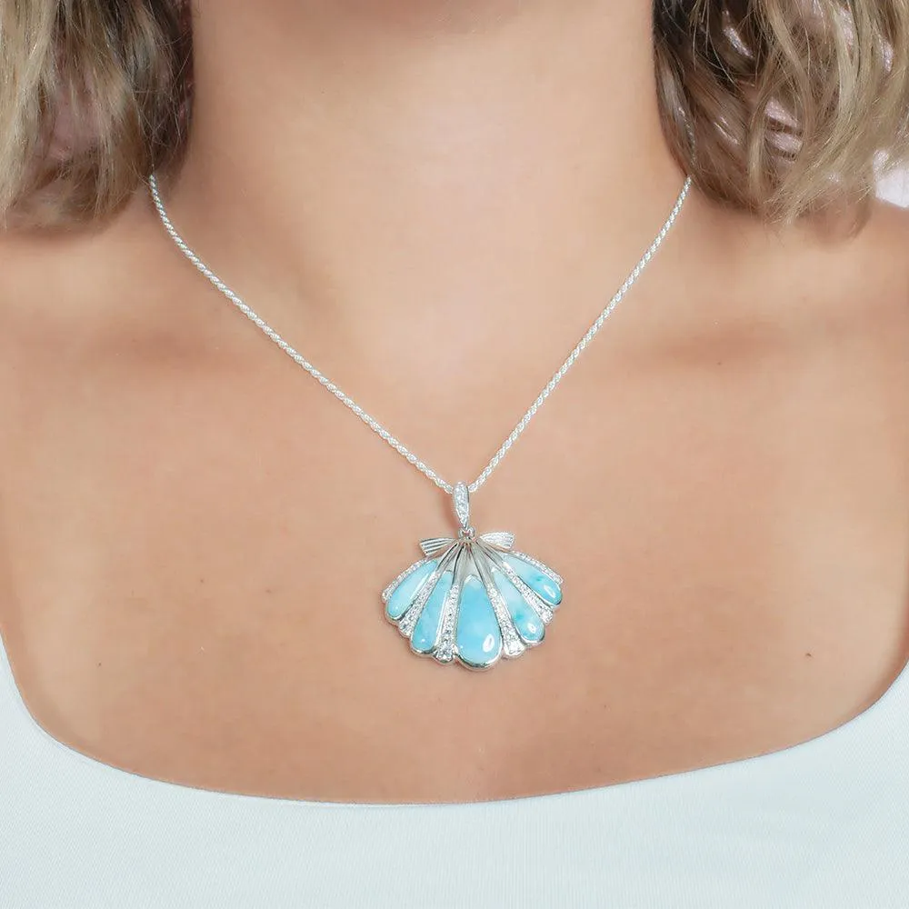 Larimar Mermaid’s Oyster Shell Pendant