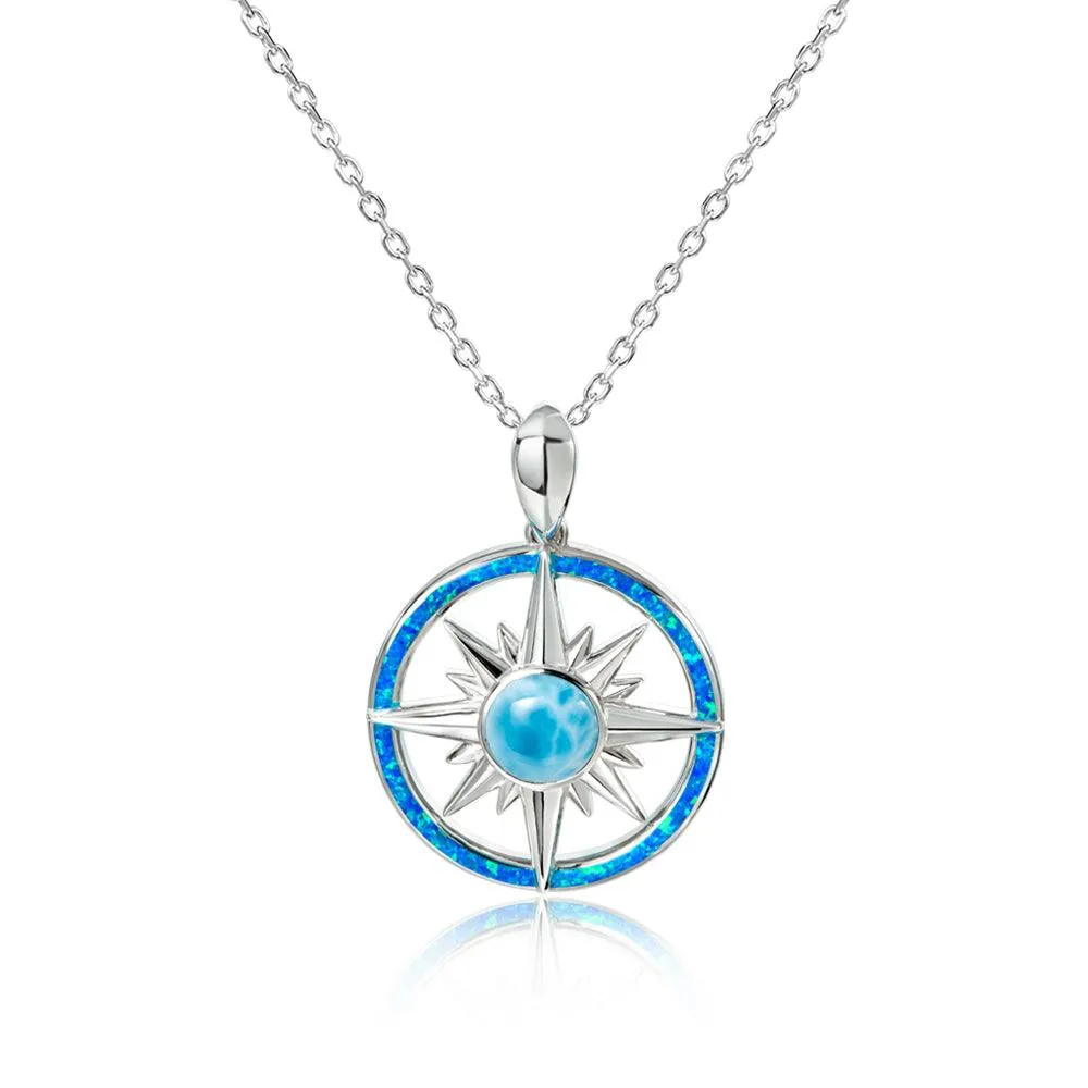 Larimar Starburst Compass Pendant with Opal