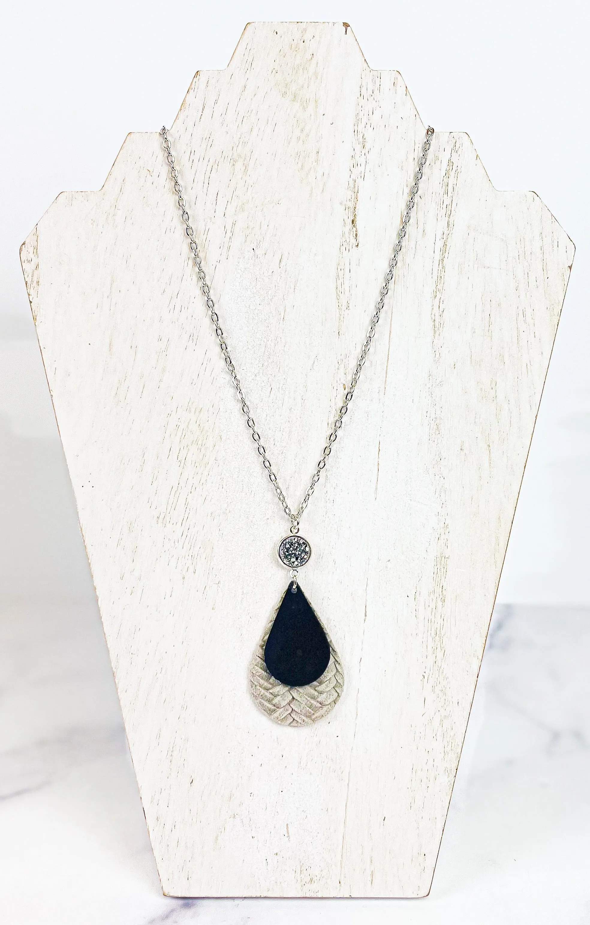 Leather Stacked Teardrop Necklace