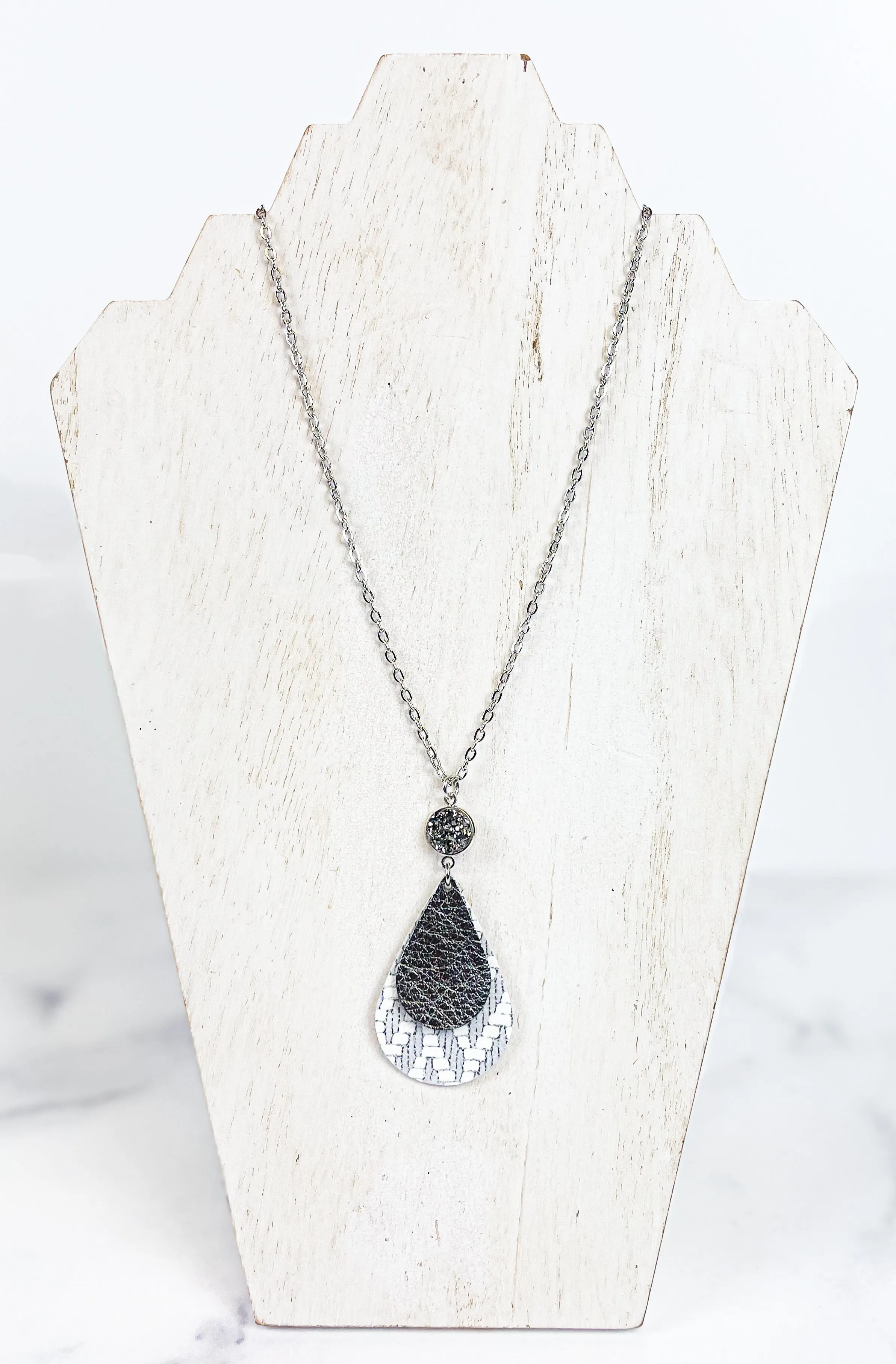 Leather Stacked Teardrop Necklace