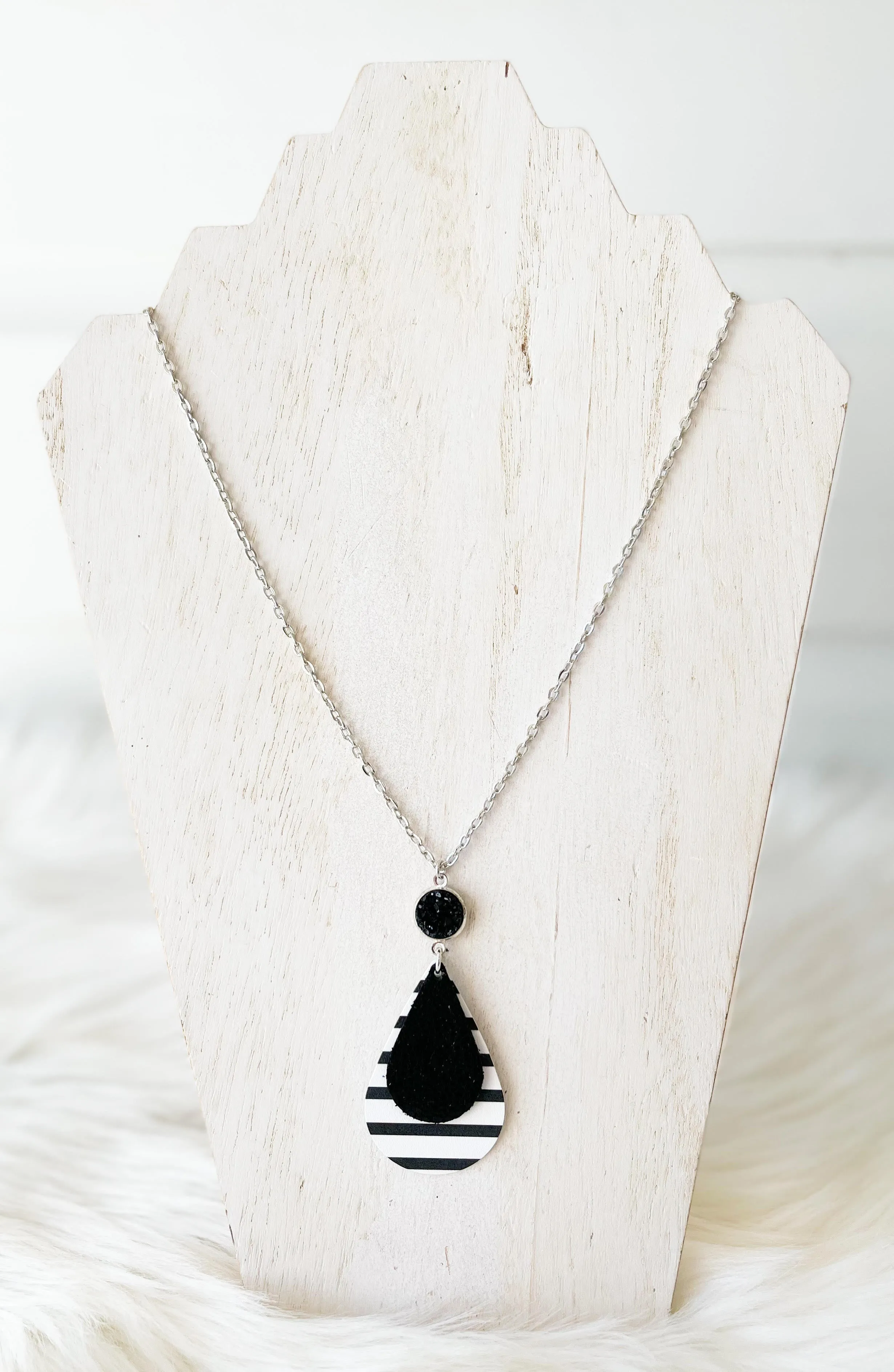 Leather Stacked Teardrop Necklace