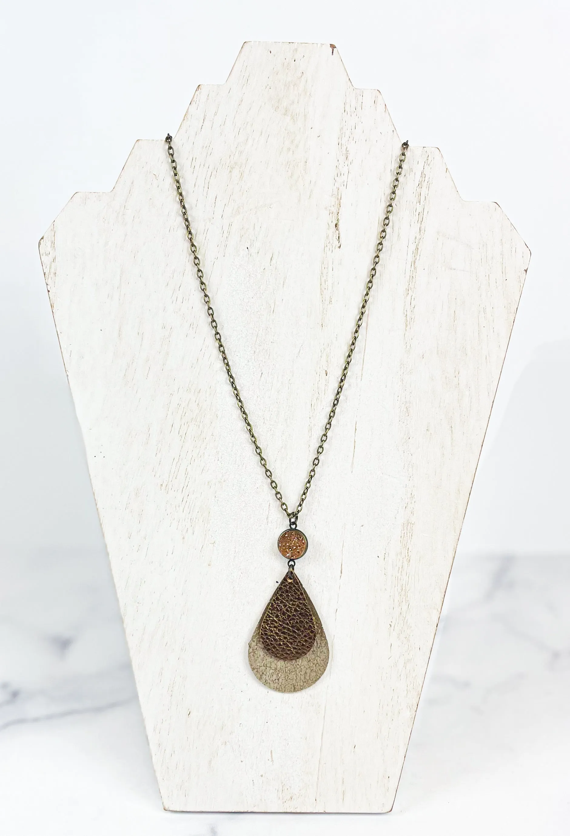 Leather Stacked Teardrop Necklace