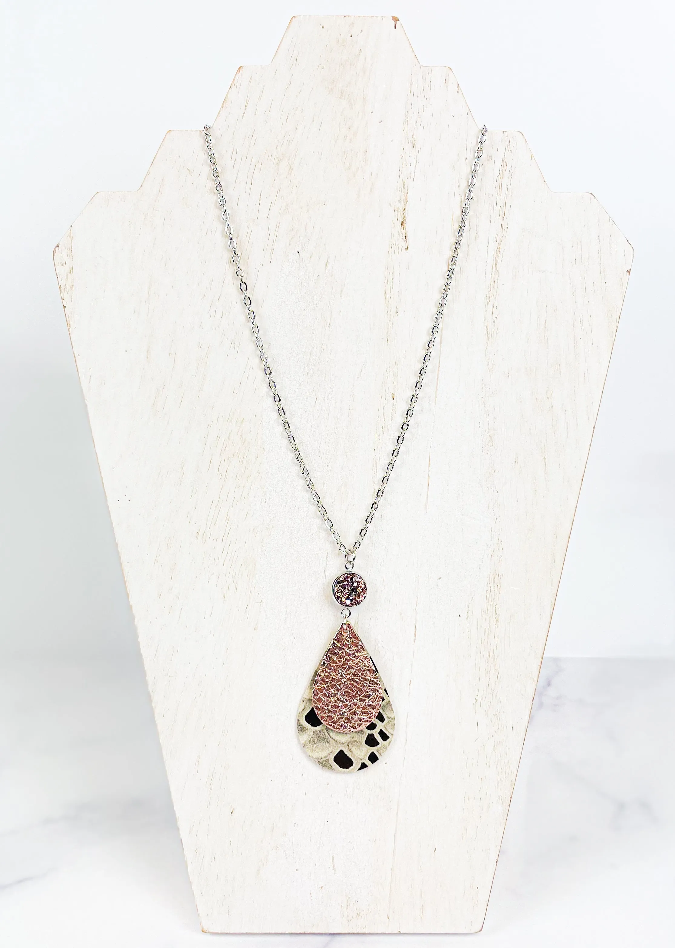 Leather Stacked Teardrop Necklace