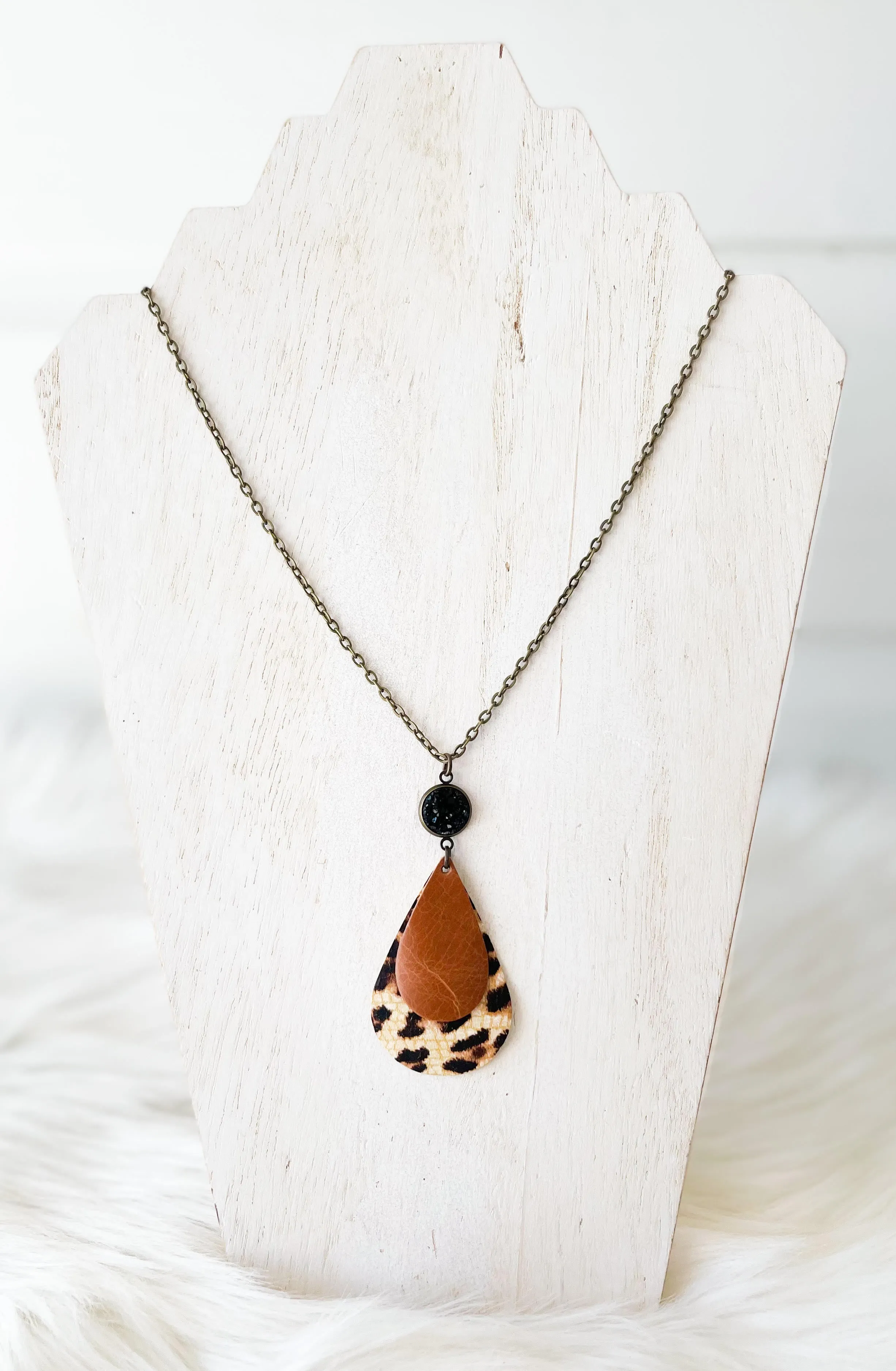 Leather Stacked Teardrop Necklace