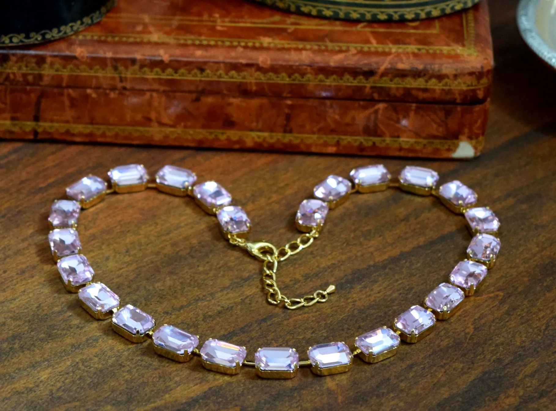 Light Pink Aurora Crystal Necklace - Medium Octagon