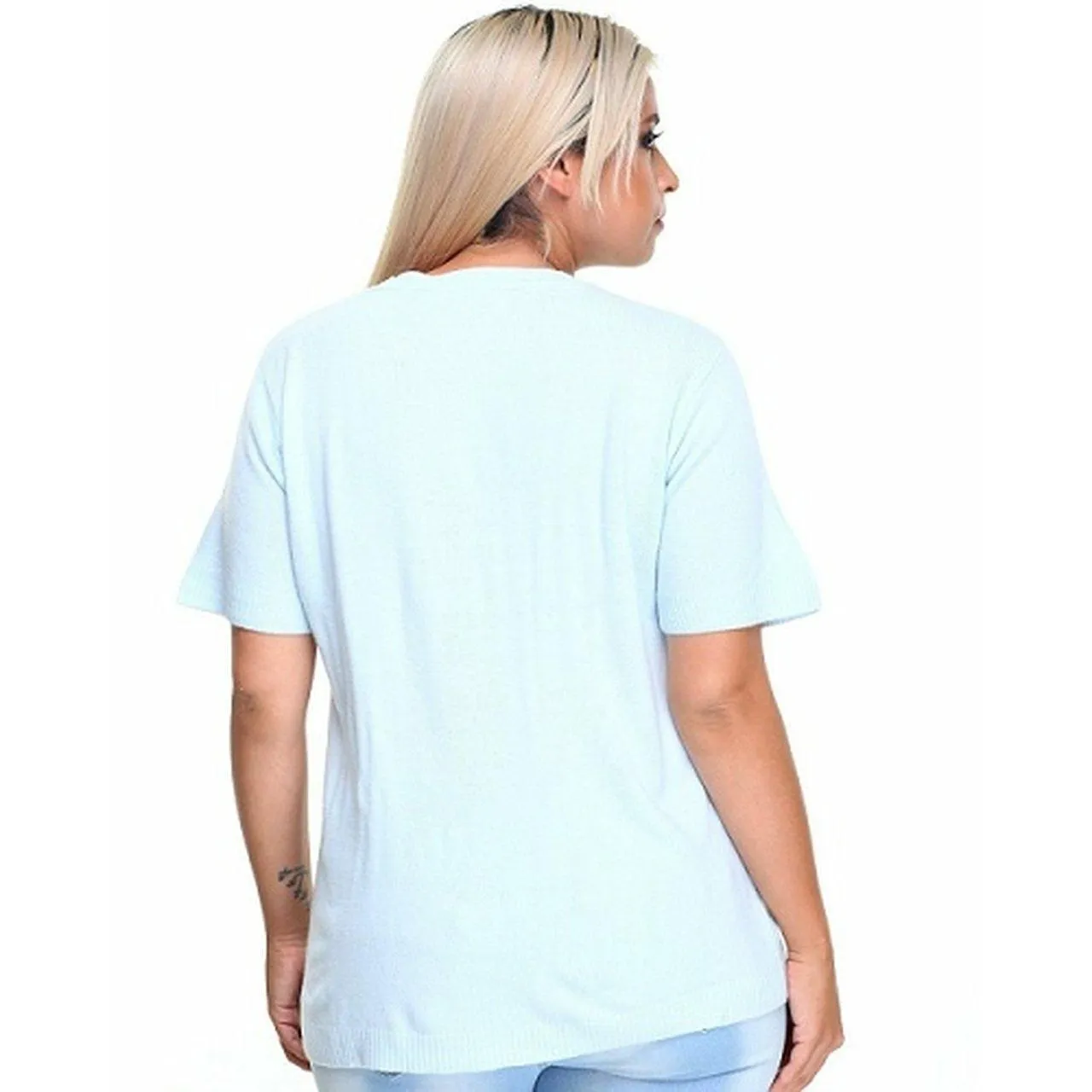 Lightweight short sleeve blue sweater