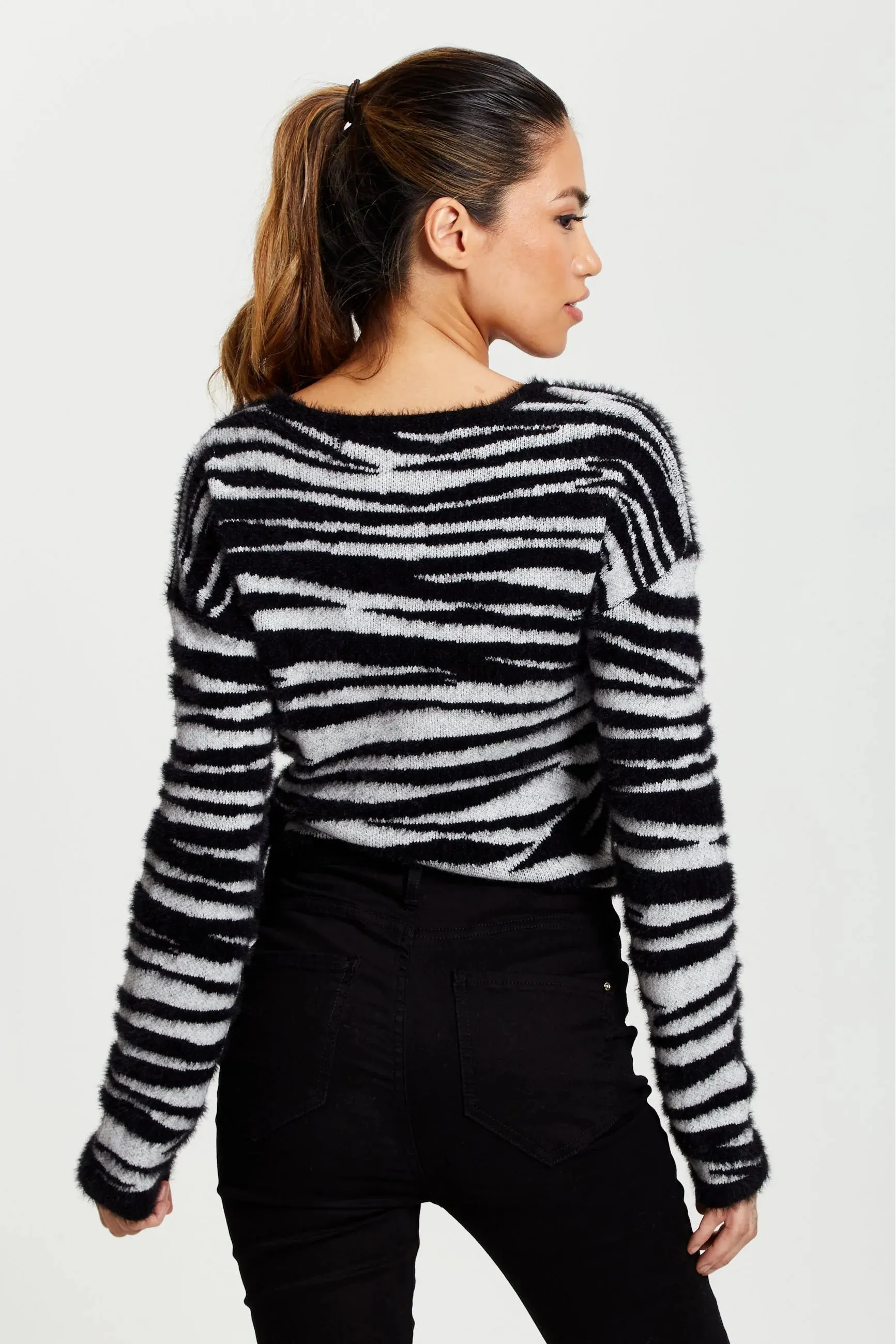 Liquorish Zebra Pattern Wrap Cardigan