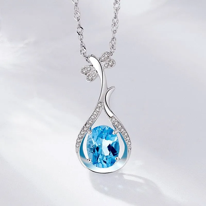 Little Pipa Aquamarine Pendant Necklace - 925 Sterling Silver