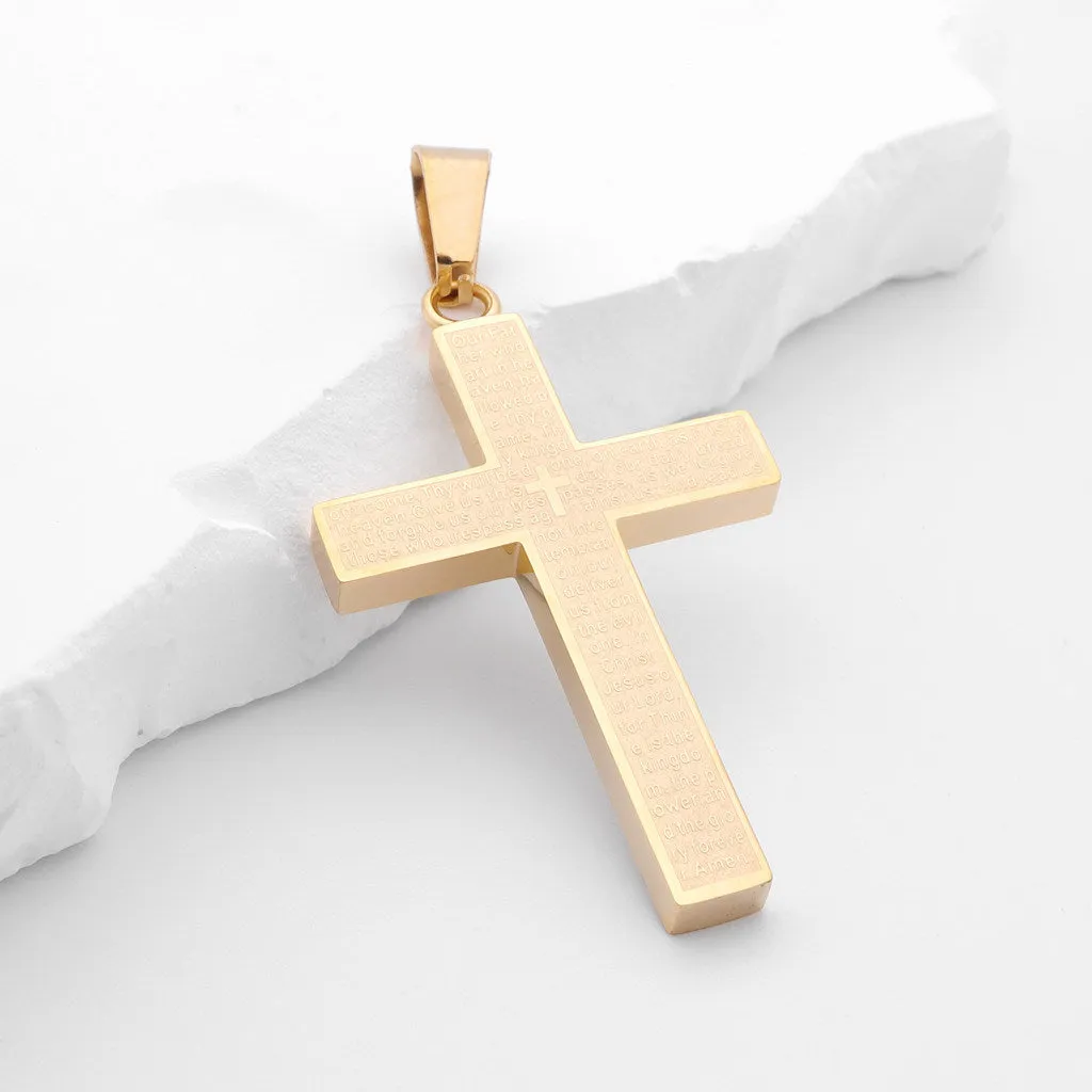 Lord's Prayer Cross Pendant - Gold