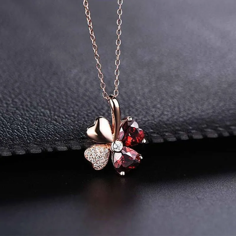 Lucky Clover Stylish Ruby Necklace - 925 Sterling Silver