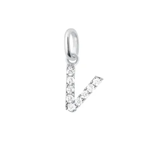 Lucky Letter V Diamond Pendant, White Gold