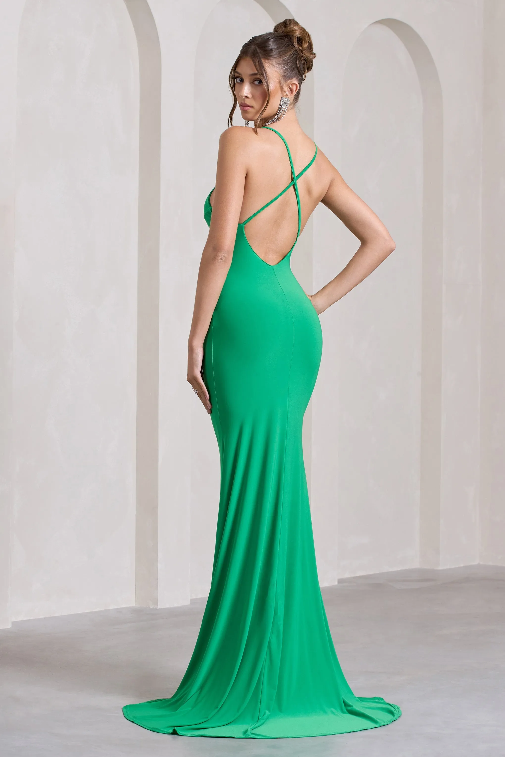 Lucky Number | Green Cross Back Fishtail Maxi Dress