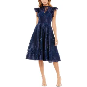 Mac Duggal Womens Lace Midi Cocktail and Party Dress