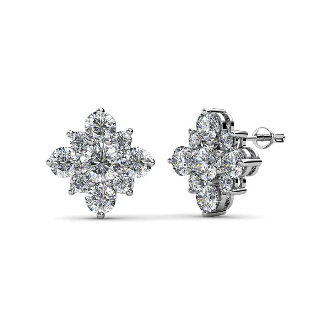 Macie 18k White Gold Plated Cluster Crystal Stud Earrings