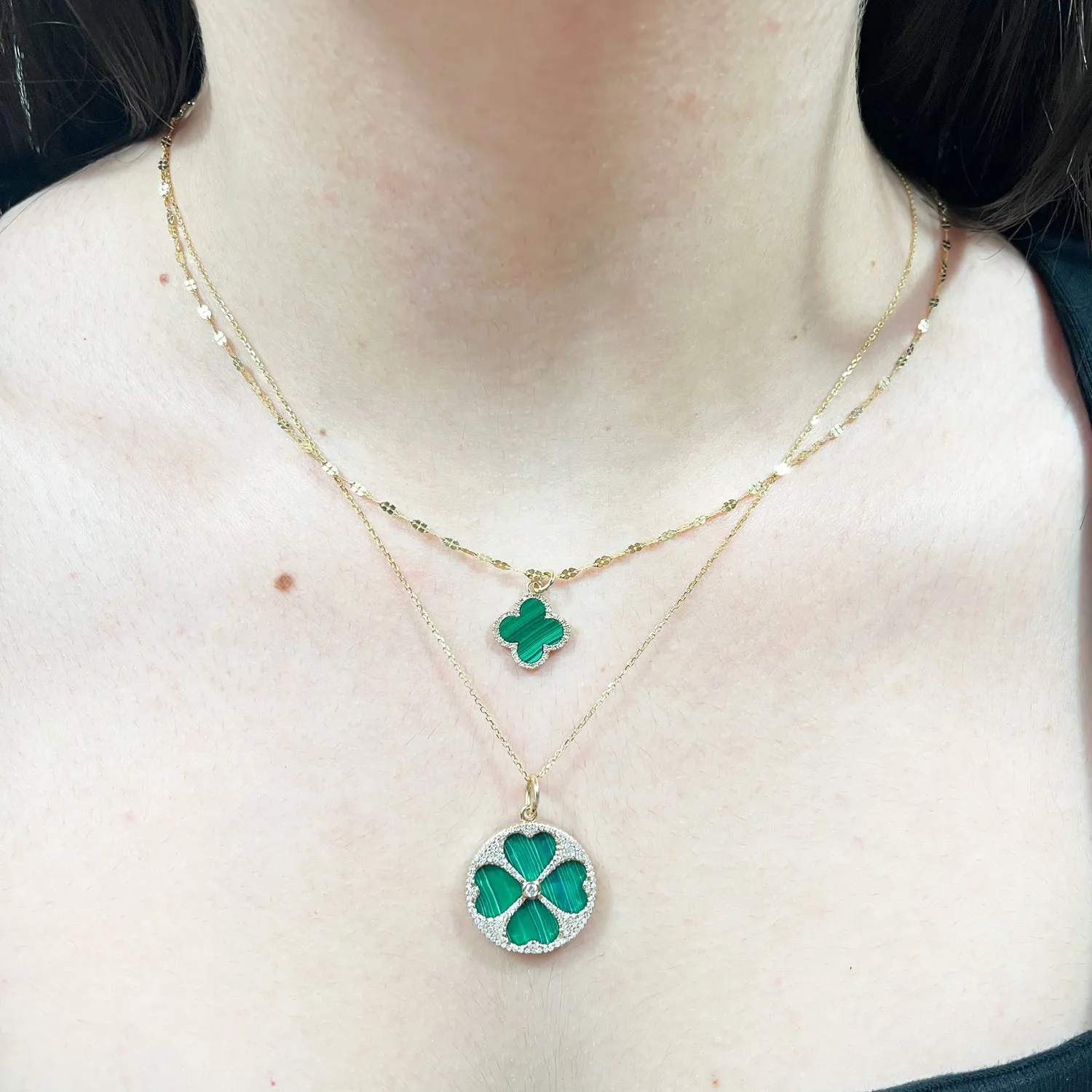 Malachite and Diamond Lucky Clover Charm