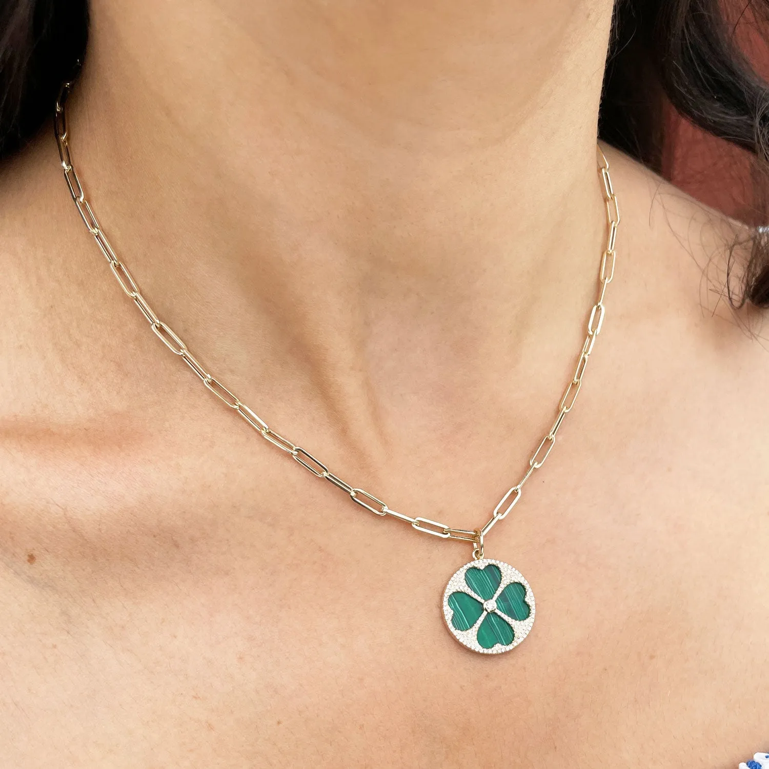 Malachite and Diamond Lucky Clover Charm