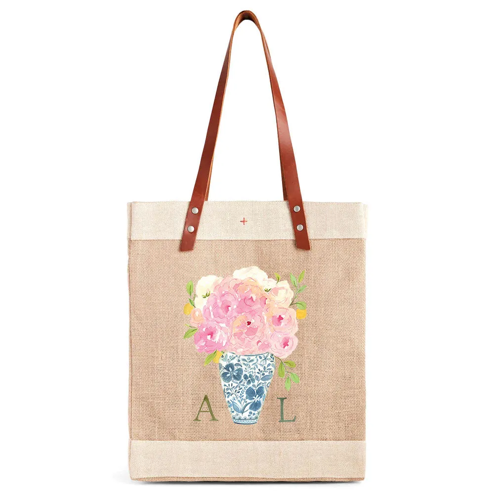 Market Tote in Natural Bouquet with Porcelain Vase by Amy Logsdon