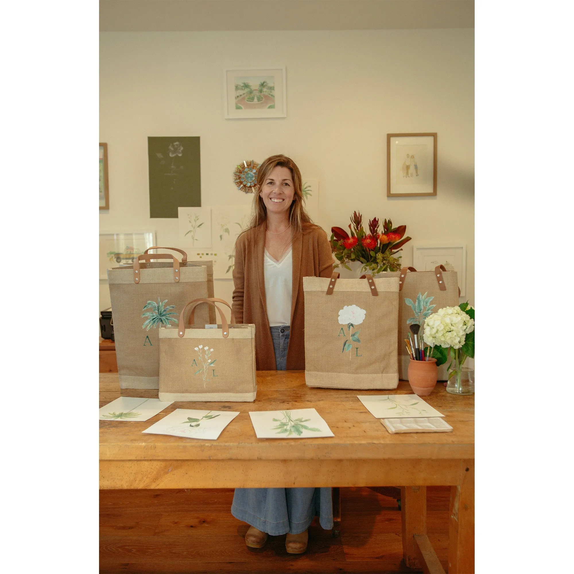 Market Tote in Natural Bouquet with Porcelain Vase by Amy Logsdon