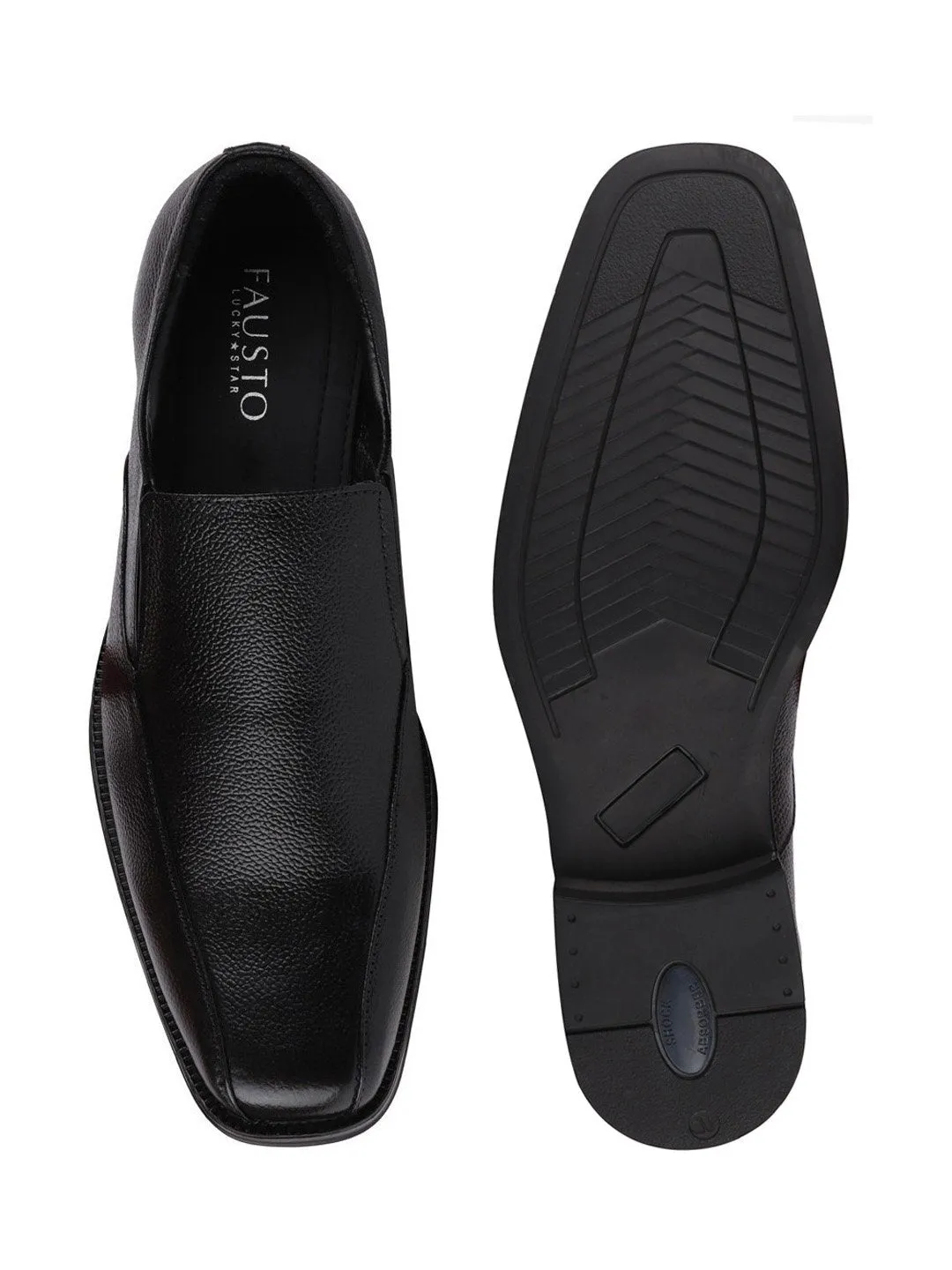 Men Black Plus Size Genuine Leather Formal Slip On Shoes