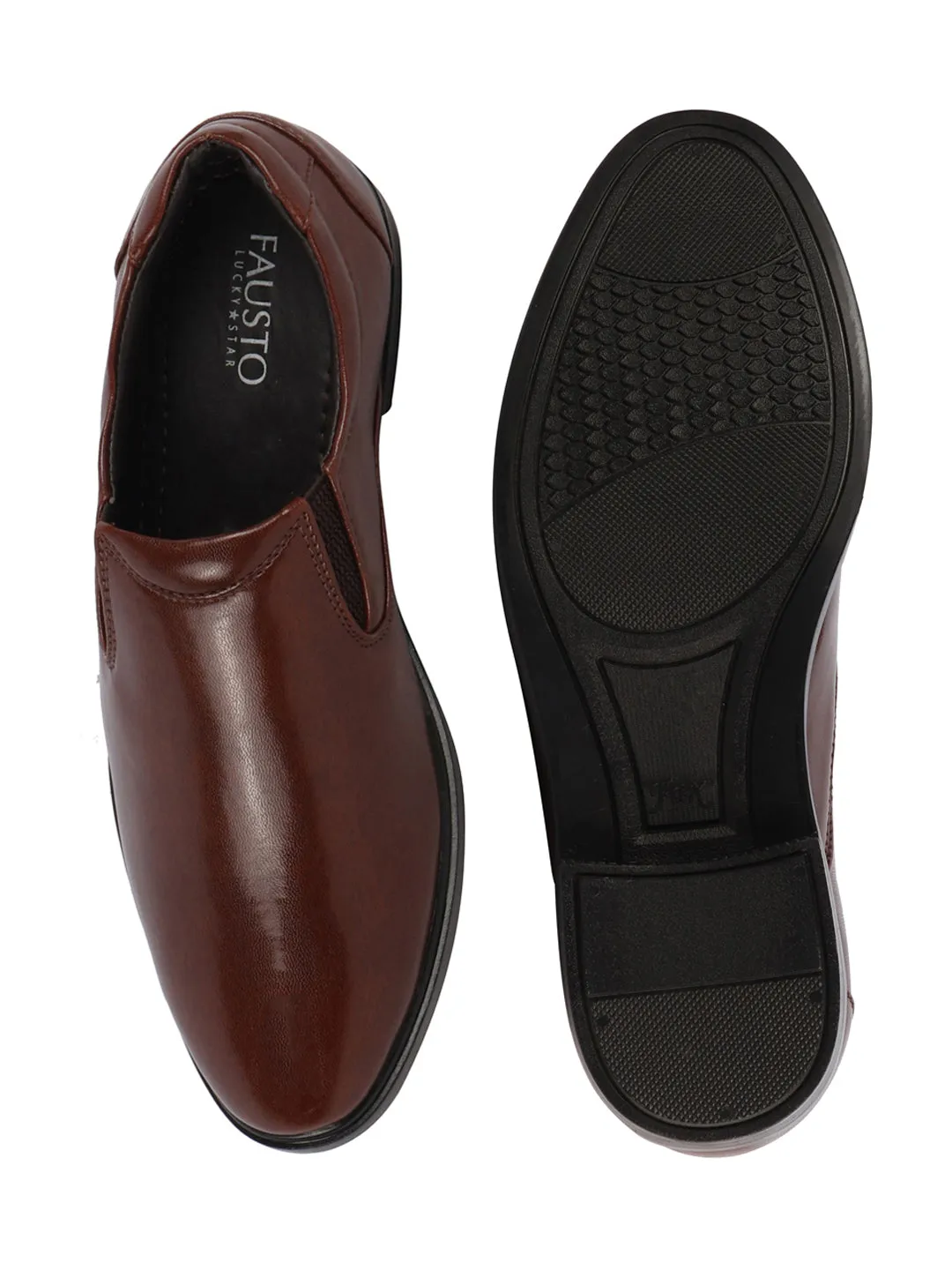 Men Brown Formal Dress Slip On Shoes With Cushioned Footbed For Office|Work|Loafer|Half Shoes|Cut Shoe