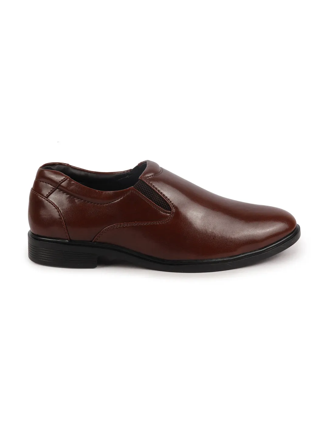 Men Brown Formal Dress Slip On Shoes With Cushioned Footbed For Office|Work|Loafer|Half Shoes|Cut Shoe