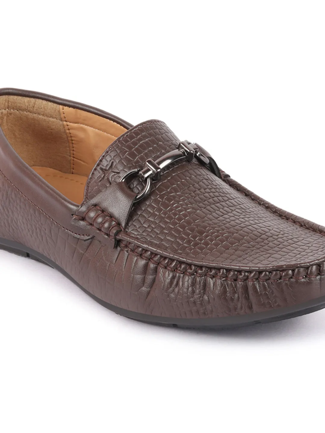 Men Brown Horsebit Buckle Embossed Casual/Dress Loafer Shoes