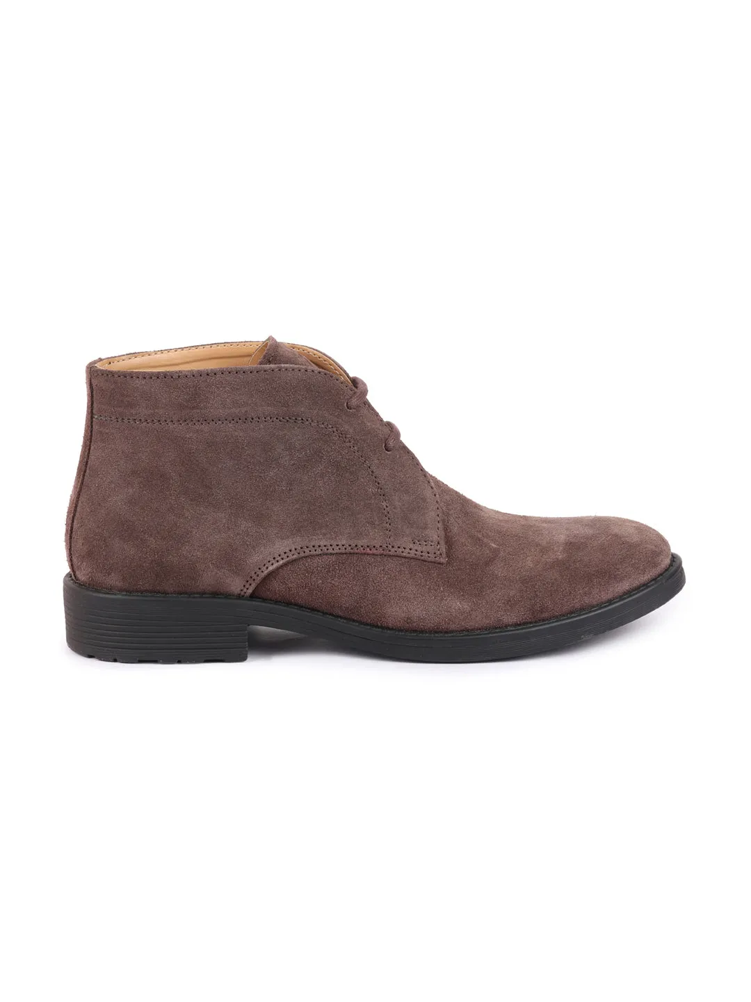 Men Brown Suede Leather High Ankle Lace Up Chukka Boots